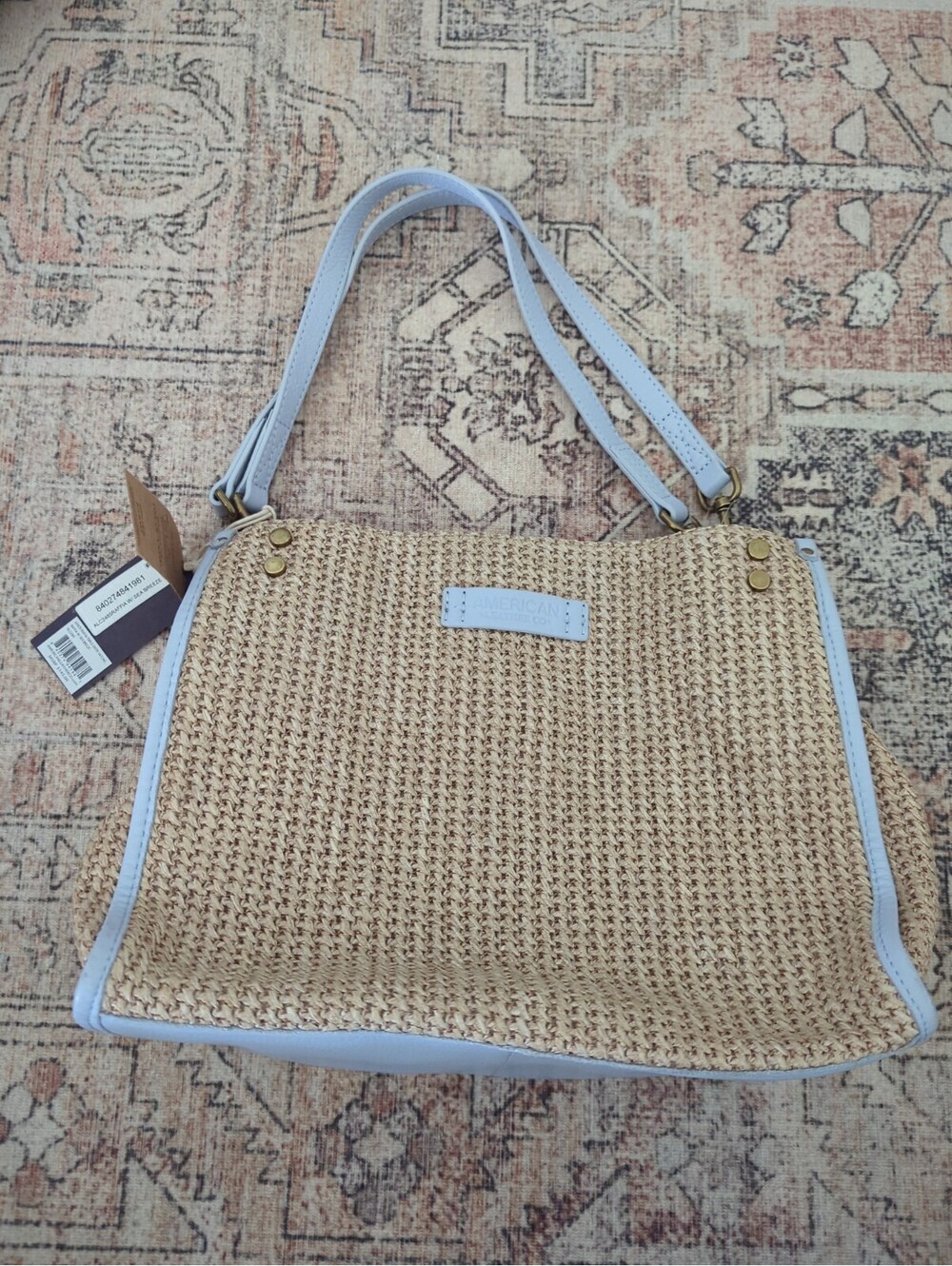 American Leather Co. Raffia Triple Entry Raffia Satchel Sea Breeze New